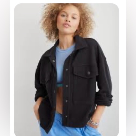 aerie Tops - Women's Black Button-Up Jacket